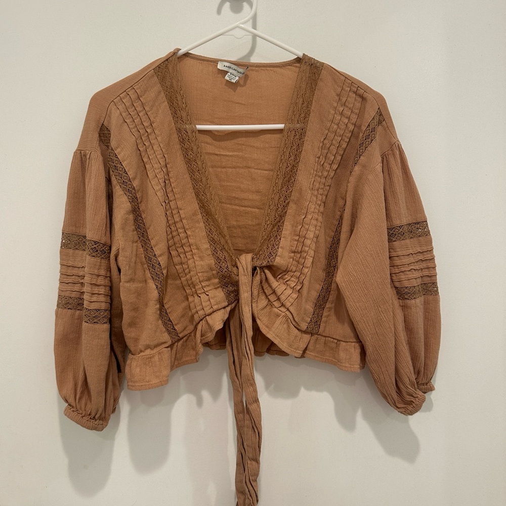 V-Neck Lace Tie-Front Blouse